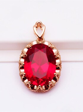 新款欧美鸽血红大气镂空通花微镶吊坠 镀I18k玫瑰金奢华订婚项链