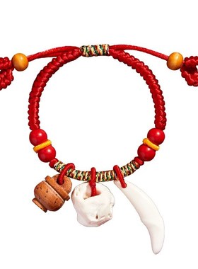 宝宝婴儿红绳手链女猪q精骨桃木手绳猪惊骨狗牙天然朱砂桃篮挂件