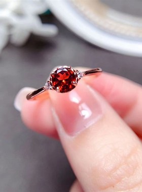 仿红色宝石 石榴石k女戒指镀S925银 开口设计ins简约风时尚百搭