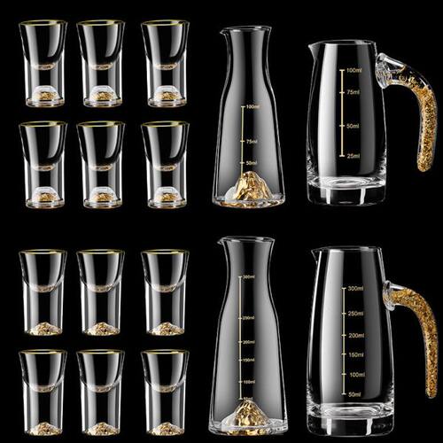 高档水晶金箔白酒分酒器家用中式白酒杯创意套装饭店用100ml酒壶 - 图1