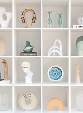 样板间书柜家居软装饰品创意玻璃陶瓷工艺品杯蜡仿真花摆件ZH3438