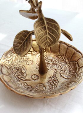 印度进口纯黄铜首饰架项链戒指钥匙收纳金色欧式复古装饰家居摆件