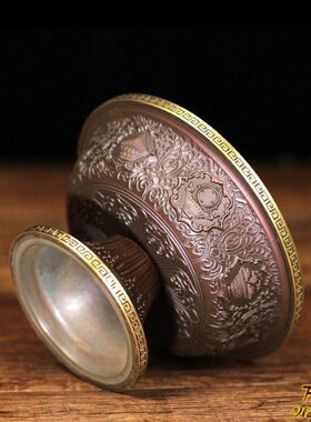 护法杯纯铜雕花立体八吉祥供水酒尼泊尔工艺圣水杯