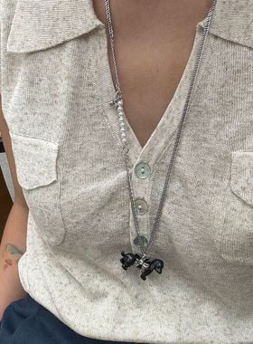 韩版滴油腊肠狗吊坠项链女高级感休闲时尚气质个性潮流百搭毛衣链