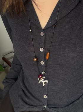 银色小马吊坠项链女秋冬新长款颈链轻奢小众设计高级感毛衣链配饰