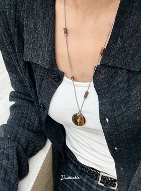 新中式复古平安扣吊坠项链女秋冬新款精致时尚百搭个性毛衣链配饰