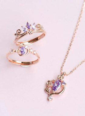 儿童戒指女童在逃公主女孩钻石宝石开口指环可爱食指戒圈闺蜜配饰