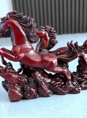 树脂驿马奔腾摆件红色骏马双马家居客厅工艺饰品桌面摆设装饰礼品