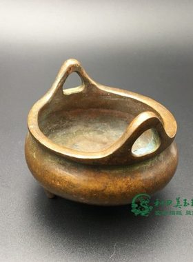 古韵铜器经典仿古双耳纯铜宣德三足炉家居摆件茶道香道铜香炉摆饰