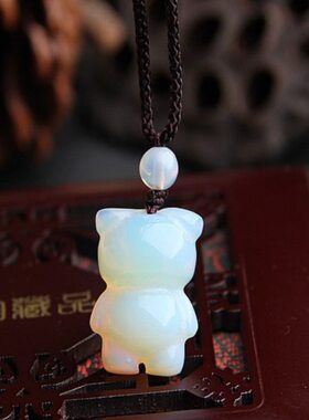 迷你款精雕蛋白石小熊挂坠小熊项链 男女款蛋白石可爱熊熊项链