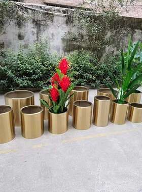 户外不锈钢花箱长方形花槽圆形花盆花箱组合广场售楼部铁艺花架