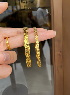 正品碎冰冰手镯实心金包银999古法素圈镯子专柜同款碎金不掉色24k