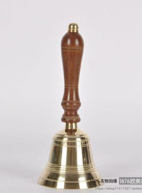 印度进口黄铜手工实木手把摇铃 样板间桌面摆件 电影摆设道具