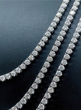 跨境欧美网球项链三爪单排4mm锆石G链饰品男女嘻哈首饰小众设计