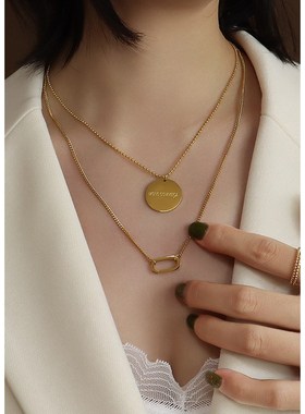 钛钢项链双层女款不掉色小众设计感轻奢饰品diy百W搭辣妹P965