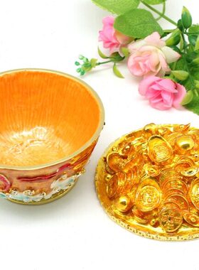 金属工艺品乔迁店面装饰礼品招财合金聚宝盆一碗金收纳盒装饰摆件