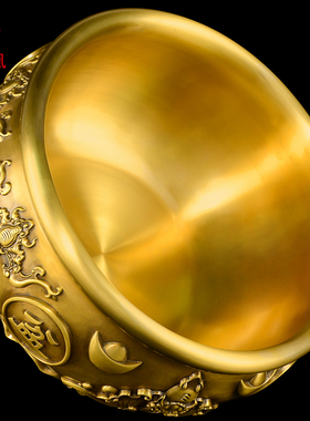 聚宝盆摆件黄铜招财家用黄铜米缸实心聚宝盆办公室开业礼品特大号