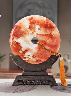 天然红花冰玉石平安扣摆件刻字客厅玄关电视柜乔迁开业送礼装饰品