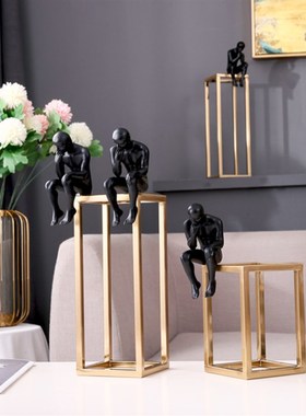 现代思考者人物金属摆件样板间摆设客厅书房书桌书柜酒柜装饰