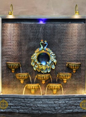 大型水幕墙假山流水屏风落地喷泉摆件店铺招财办公室酒店客厅装饰