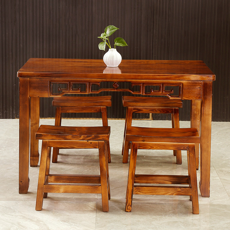 包邮碳化防腐桌椅户外家具小户型实木快餐桌饭店仿古桌椅套件组合,淘宝优惠券,粉丝福利购,淘宝优惠卷