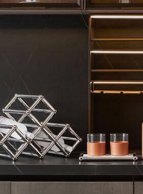 邸高餐厅柜软装搭配 高端石材金属花器托盘收纳玻璃果盘酒具酒架