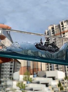 黑珍珠号漂流瓶游轮游体漂流瓶翻船的摆件泰坦尼克号小船礼物