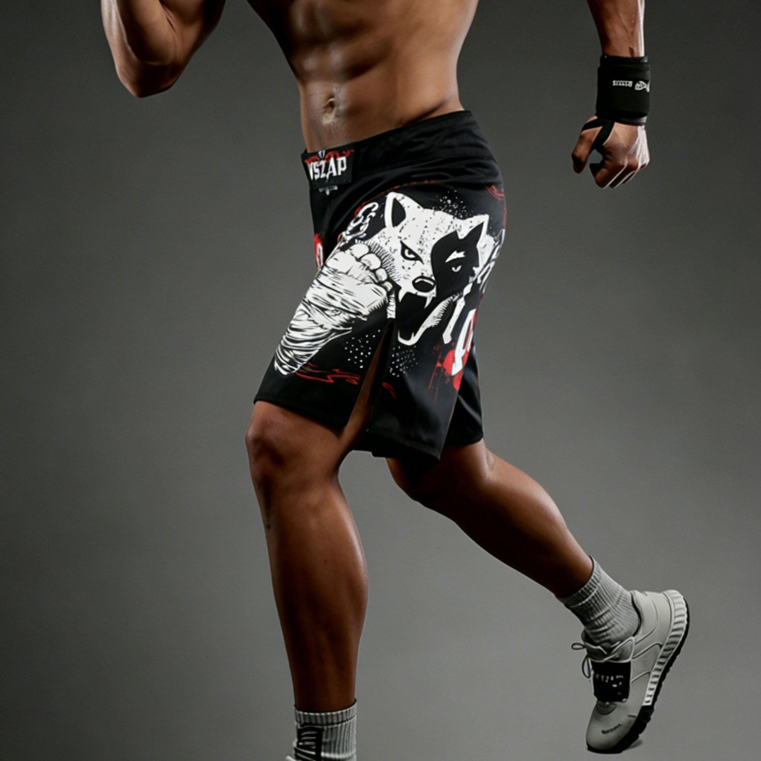 VSZAP拳击狼头风正品运动短裤男健身训练速干耐磨个性印花五分裤,淘宝优惠券,粉丝福利购,淘宝优惠卷