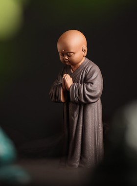 中式陶瓷禅意小和尚摆p件客厅玄关桌面装饰品创意紫砂小僧沙弥摆