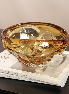 轻奢艺术玻璃琥珀色花瓶果盘摆件客厅茶几电视柜可水培花器装饰品