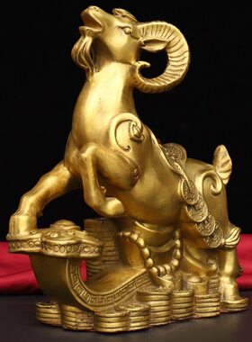 纯铜如意聚宝盆羊一对黄铜生肖羊铜器工艺品家居办公室店铺吧台摆