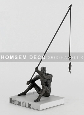 现代简约抽e象北欧轻奢钓鱼人摆件样板房售楼处客厅软装饰品摆设