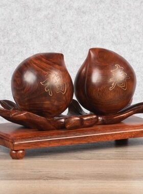 木雕寿桃摆件实木制雕刻工艺品铁犁木创意桌面摆设送长辈寓意礼品