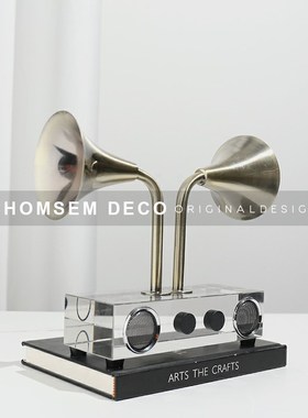 欧式复古水晶留声机样板房间售楼处书房玄关酒柜轻U奢装饰摆件礼