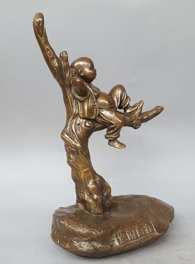 纯铜古玩收藏铜器悠闲自在小和尚摆件招财家居客厅装饰品摆设