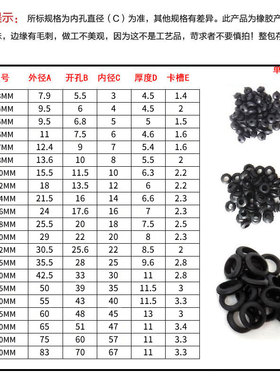 护线圈双面橡胶圈橡皮圈密封圈圆形圈过线圈护线套卡扣式线圈白色
