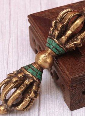 藏式九股雕花金刚杵手把件尼泊尔饰品铜铁合金解压把玩 家居摆件