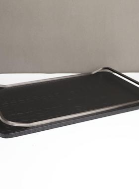 新中式黑色托盘摆件样板房售楼部卧室书房客厅桌面玄关软装饰品