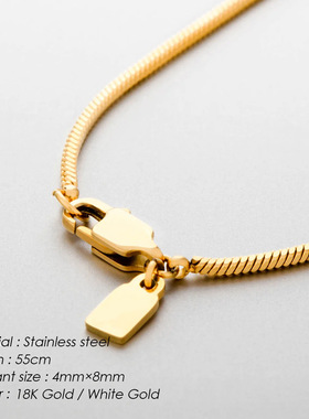 冷调白男士项链镀金蛇骨链方链