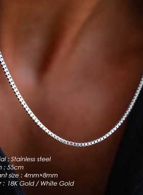男士叠戴项链钛钢镀金盒子链细链