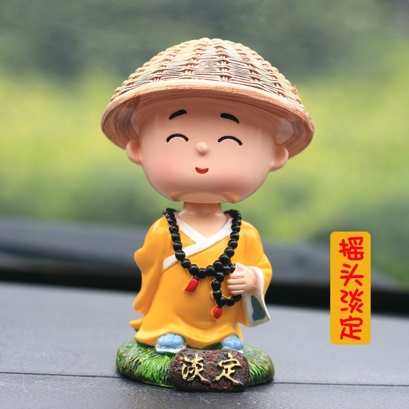 创意汽车摆件网红可爱摇头淡定小和尚公仔男女车载车内装饰用品佛 - 图0