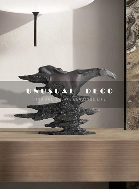 新中式现代简约艺术抽象奔跑马雕塑D摆件样板房售楼处软装饰品摆