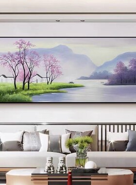 大芬村手绘油画江南水乡风景客厅沙发装饰画现代横卧室挂画