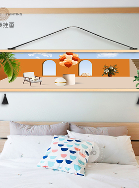 卧室床头装饰画客厅沙发背景墙挂画酒店温馨现代长条布艺挂布