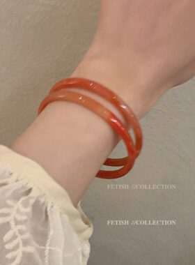 新中式国风复古手镯女轻奢小众设计感精致森系素圈叮当镯细条手饰