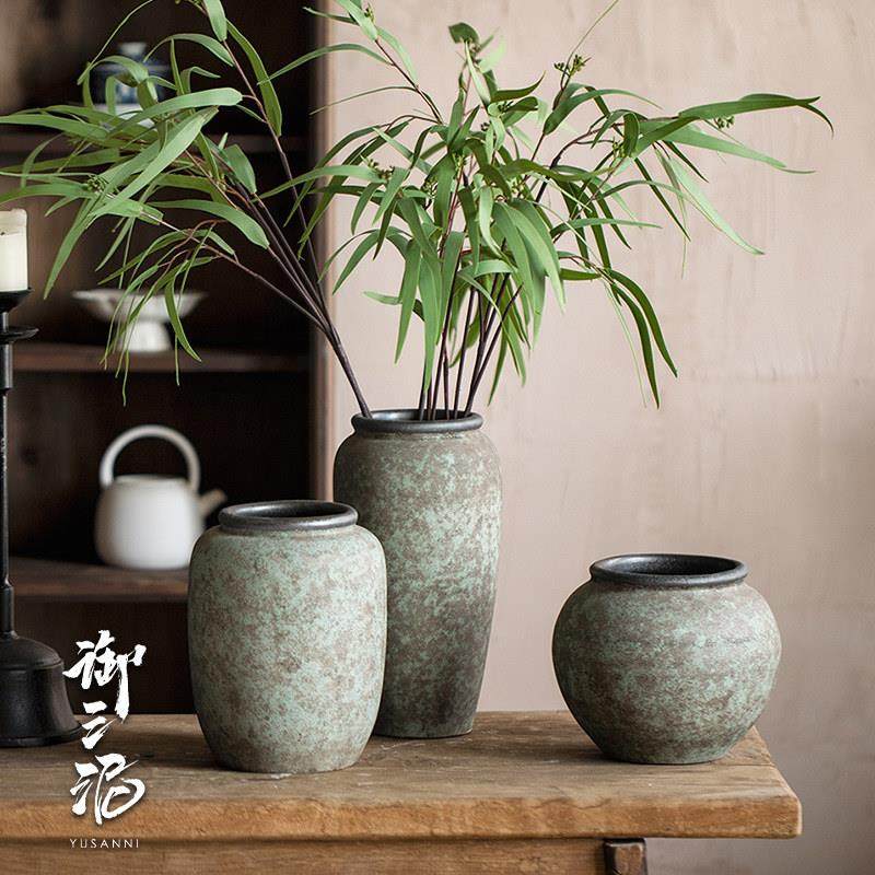 覆古田园侘寂风插鲜花粗陶陶瓷花瓶台面插花手工民宿酒店禅意装饰,淘宝优惠券,粉丝福利购,淘宝优惠卷