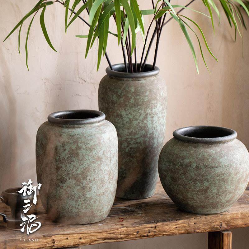 覆古田园侘寂风插鲜花粗陶陶瓷花瓶台面插花手工民宿酒店禅意装饰,淘宝优惠券,粉丝福利购,淘宝优惠卷