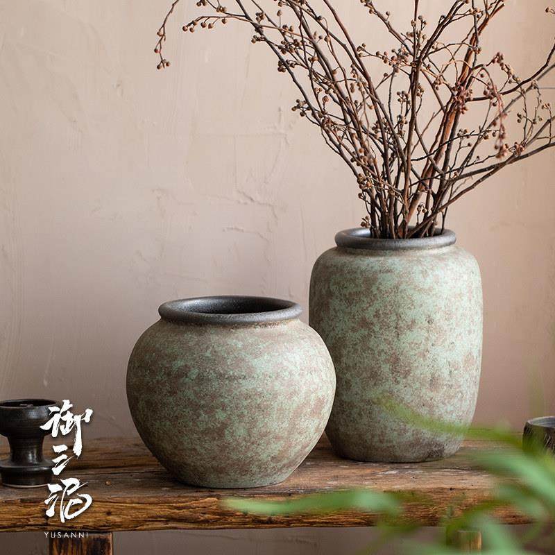 覆古田园侘寂风插鲜花粗陶陶瓷花瓶台面插花手工民宿酒店禅意装饰,淘宝优惠券,粉丝福利购,淘宝优惠卷
