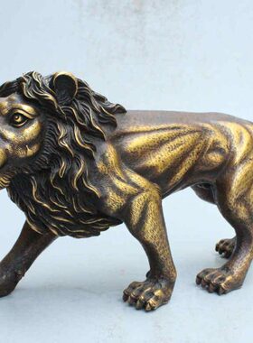 纯铜狮子摆件全黄铜招财雄狮办公室桌面摆件家居装饰工艺品礼品