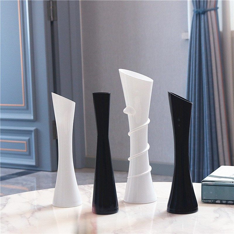 现代中式黑色白色玻璃花瓶小口插花餐桌酒店摆件单只Z小花瓶创意,淘宝优惠券,粉丝福利购,淘宝优惠卷